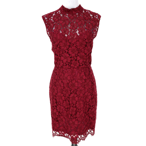 Sandro Paris Dress Womens 6 Burgundy Lace Lined Open Back Zip Party Cocktail - Picture 1 of 16